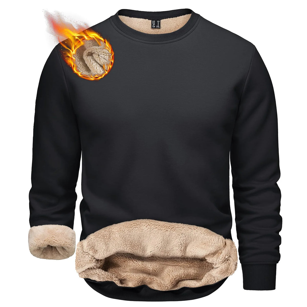 TACVASEN Winter Thicken Fleece Crewneck Sweatshirt Mens Warm Sherpa Lined Heavy Winter Pullover Basic Tops Shirts No Hood Hoodie