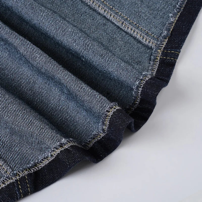 Y2K Vintage Patchwork Denim Jacket – Retro Streetwear Long-Sleeve Coat