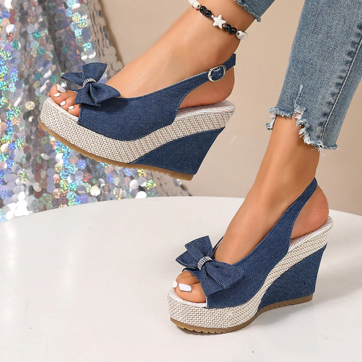 Women's Rivet-Detail Wedge Sandals — Buckle Strap Platform Beach Shoes