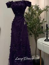 Lucy Sequin Off The Shoulder Purple Mermaid Evening Dress 2026 Prom Dress Formal Evening Customized Elegant Ladies Gowns