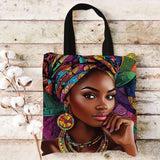 African Women Print Linen Tote Bag, Aesthetic School Shoulder Bag, Lightweight Grocery Shopping Bag
