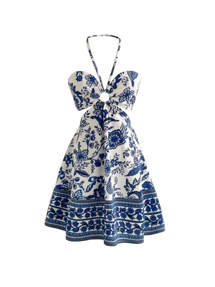 Semalam Romantic Floral Print Strapless Summer Beach Dress