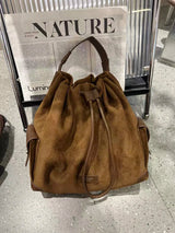 European And American Frosted Suede Bucket Type Backpack Retro Large Capacity Portable Single Shoulder Diagonal Cross Bag Trendy