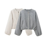 HXAO Cropped Bomber Jacket – Women's Soft Zip-Up Coat