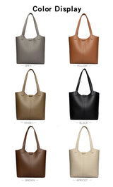 Genuine Brand Soft Leather Shoulder Bag For Women Casual Tote Bag Female Solid Color Purse Simple Design Handbag Commuting Sac