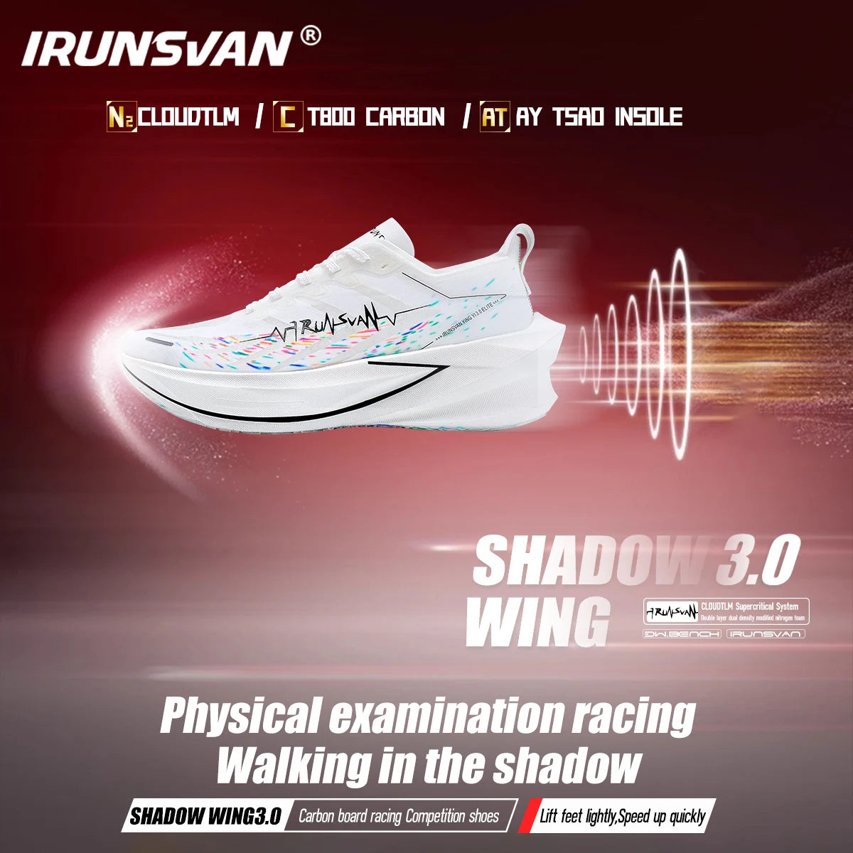 IRUNSVANShadow Wing 3.0 Full Palm Carbon Plate Running Shoes for Track and Field Sprint Training Professional Sports Men's Shoes