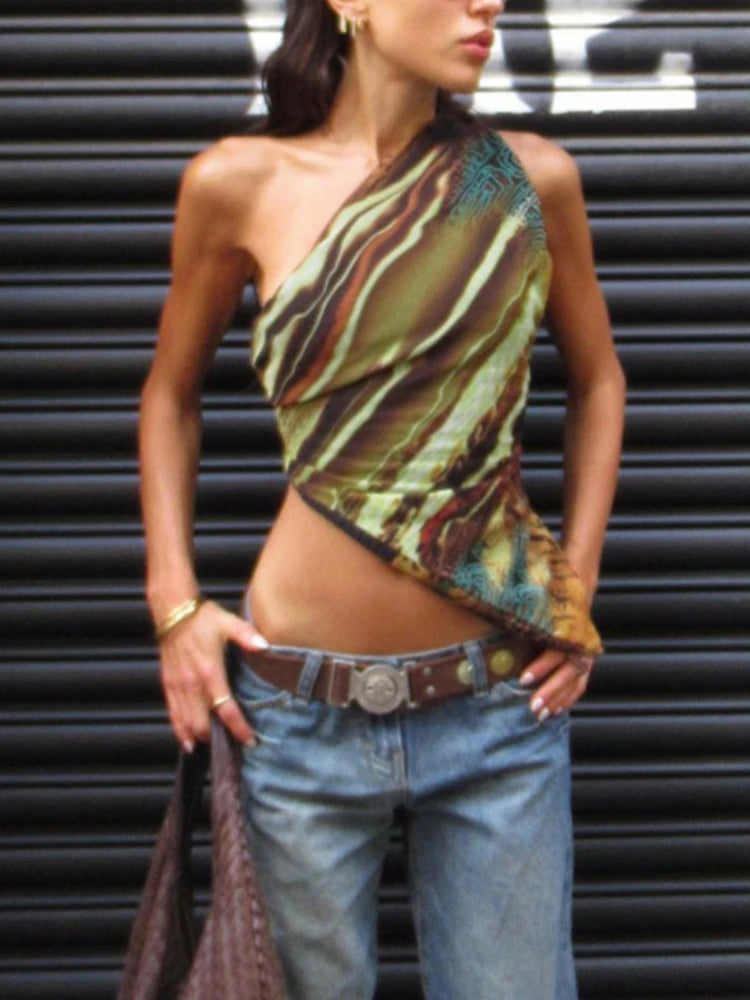 Y2K Asymmetrical Single-Shoulder Crop Top