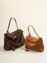 Large Capacity Autumn Winter Suede Leather Tote Bag Frosted Cowhide High-Grade Shoulder Bag for Women