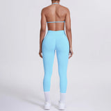 Women 2pcs Patchwork Sport Yoga Suit Training Sleeveless Sport Gym Tops Tummy Control Slimming Booty Leggings Yoga Suit Sports