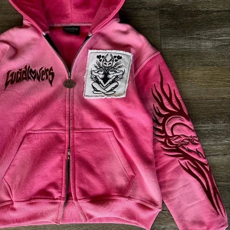 Women's Geometric Print Zip-Up Hoodie