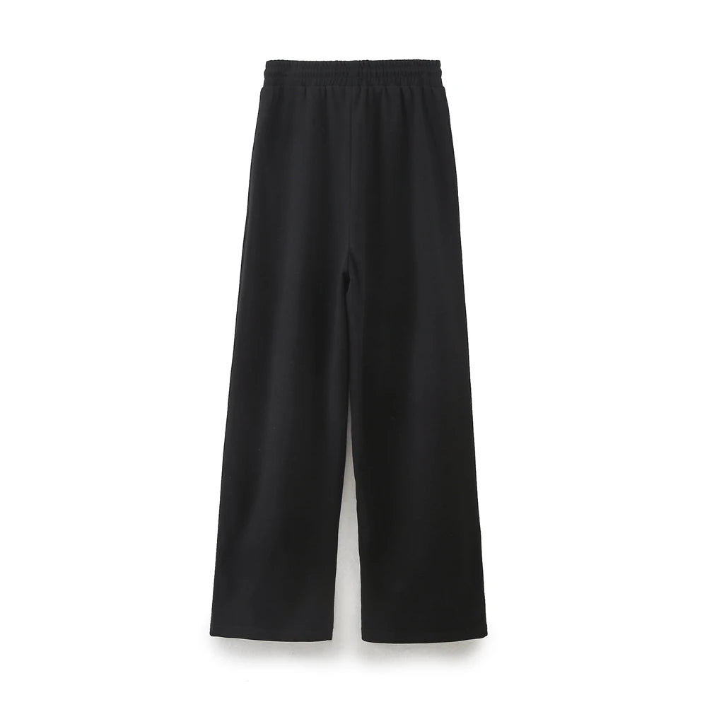 DUOPERI Women Fashion 2 Pieces Sets Solid Loose T-Shirt and High Elastic Waist Trousers Female Chic Lady Casual Pant Coordinates