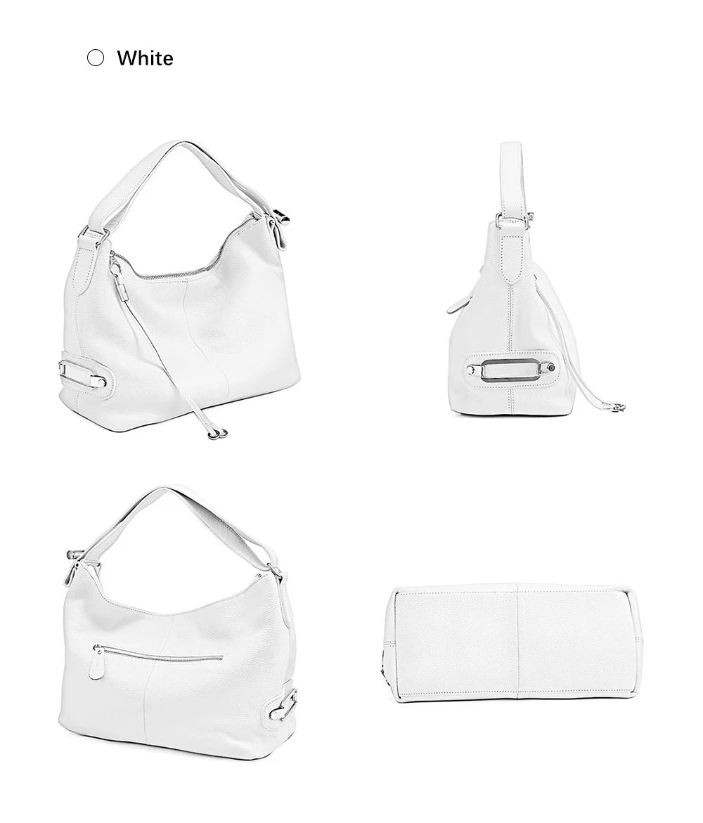 Zency 100% Genuine Leather Large Women Top Handle Shoulder Bag Tote Handbag Purse Black Leather Hobo Bag Underarm Zipper Bags