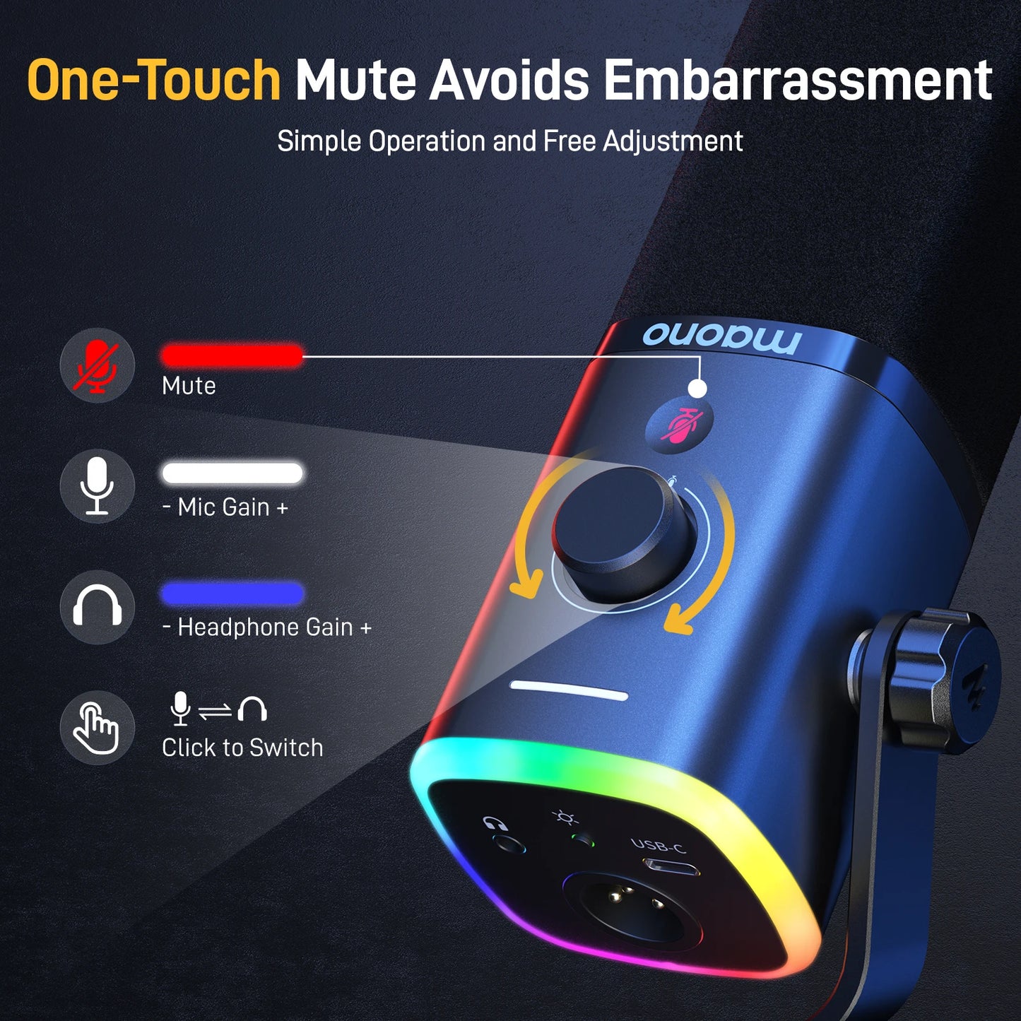 MAONO PD100X USB/XLR Dynamic Mic with RGB & Noise Reduction