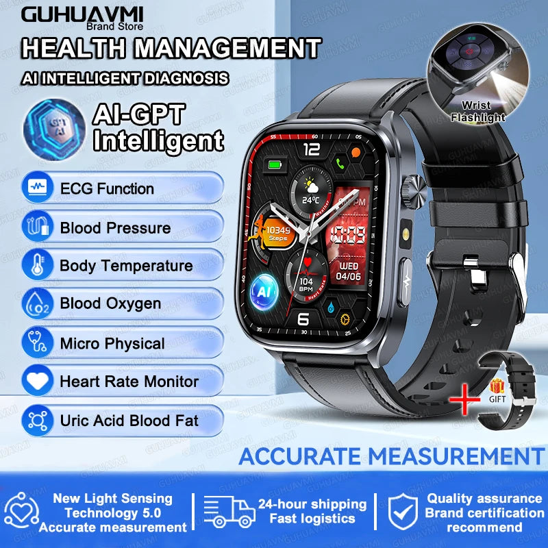 ECG+PPG Health Smartwatch – AI Body Analysis & BT Calling