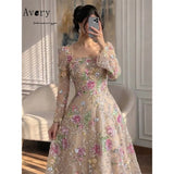 Avery Custom A-line Lace Long Sleeves Square Neck Women's Ball Gown Dresses for Luxury Party Formal Dress 2026 Woman Evening New