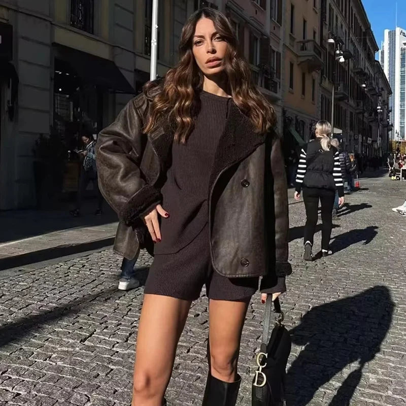 Women’s Oversized Faux Leather Bomber Jacket