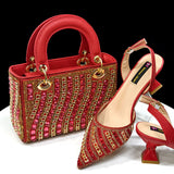 Rhinestone Pointed-Toe Slingback Heels & Bag Set