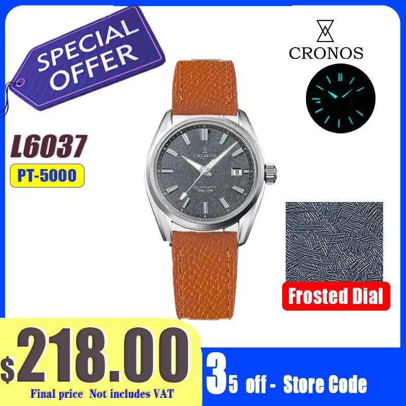 Cronos New 39mm Texture Luxury Men Business Dress Watches SW200 Automatic Mechanical Waterproof 100m L6037M
