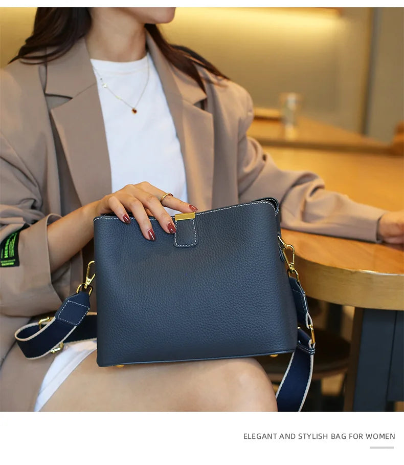 Women's Genuine Leather Handbag Luxury Bucket Style Casual Lady Fashion Shoulder Crossbody Messenger Bag for Girls 2025 Hot Sale