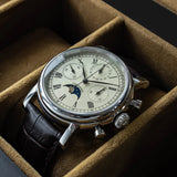 Sugess Men Watch ST1908 Swanneck Movement Mechanical Chronograph Wristwatch Genuine Moonphase Calendar Vintage Leather NEW 2023