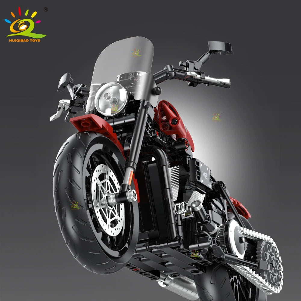 HUIQIBAO 1:8 Classic Motorbike Building Blocks High-tech Model Moto City Racer Bricks Toy for Kid Boy Children Adult MOC Car Set