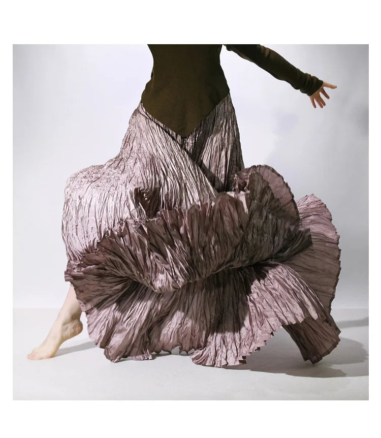 Elegant High-Waist Pleated Maxi Skirt for Women