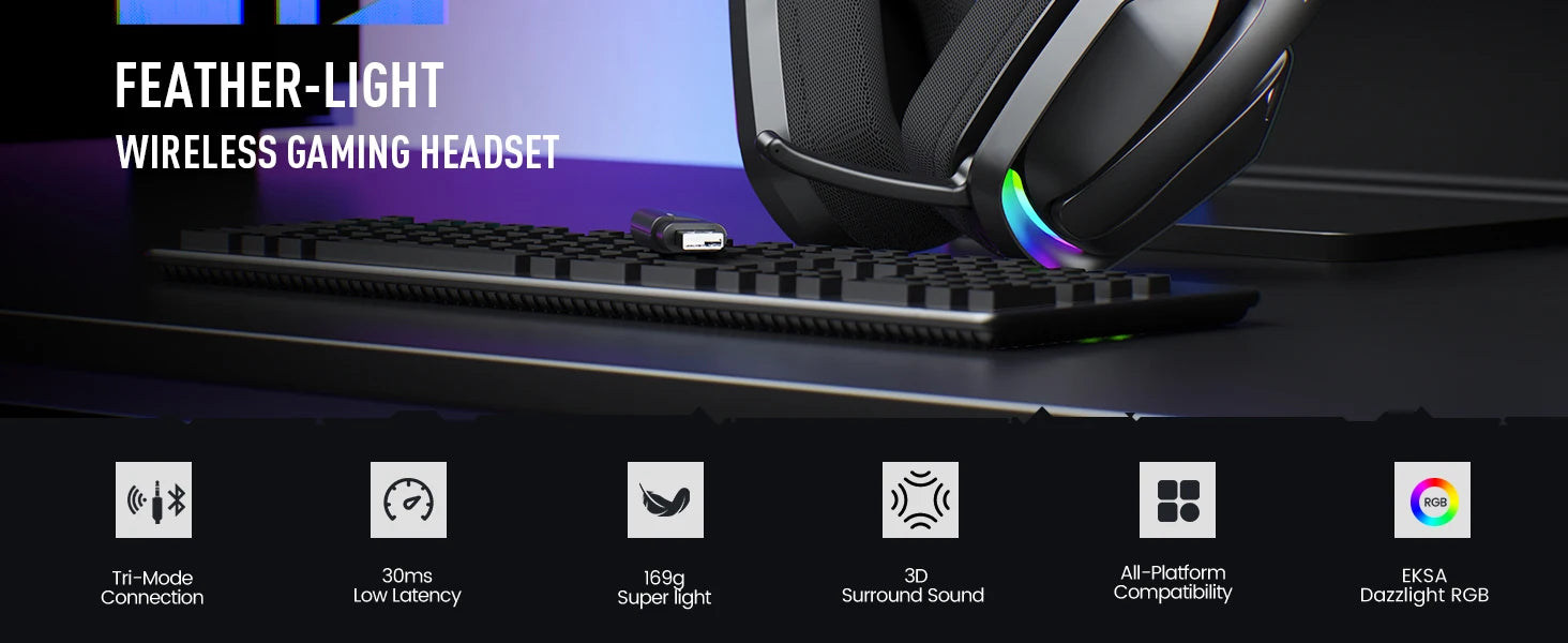 EKSA G19BT Wireless Gaming Headset | Tri-Mode BT 5.4