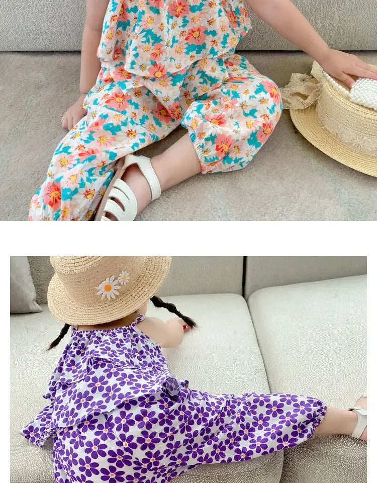 Girls' Floral Vest & Anti-Mosquito Suit
