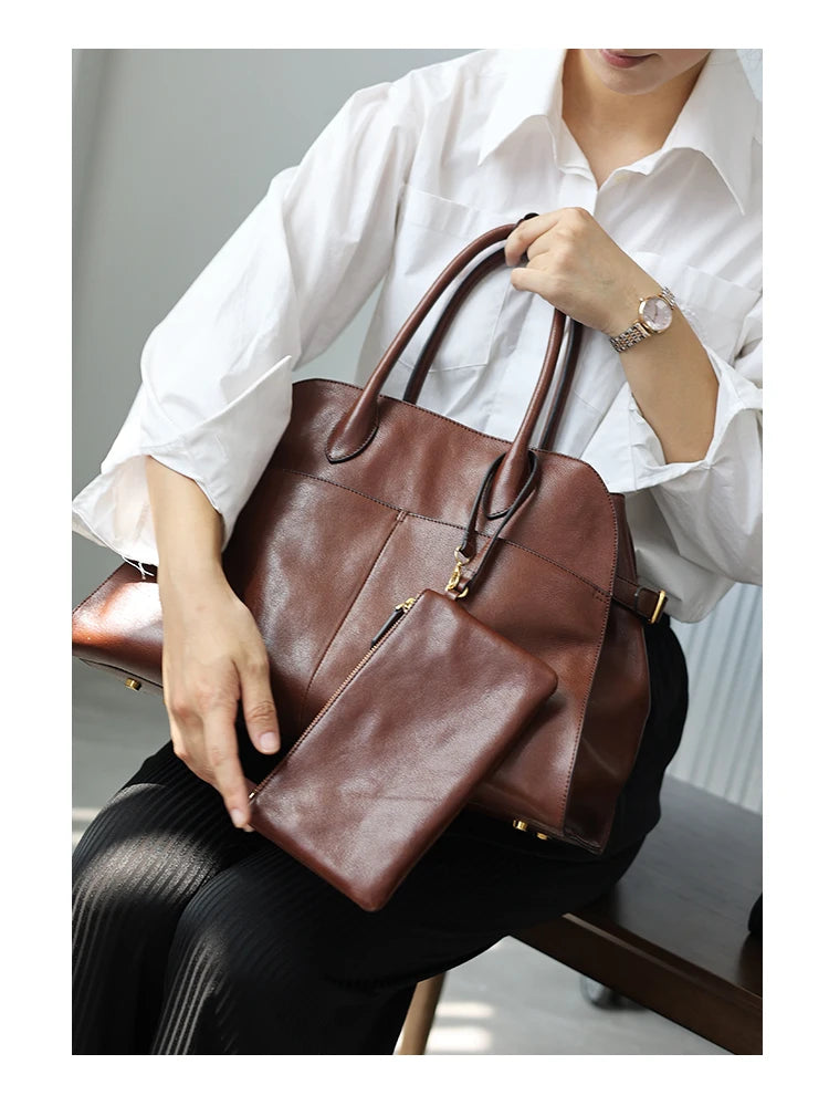 Women's Vegetable-Tanned Cowhide Leather Tote Bag