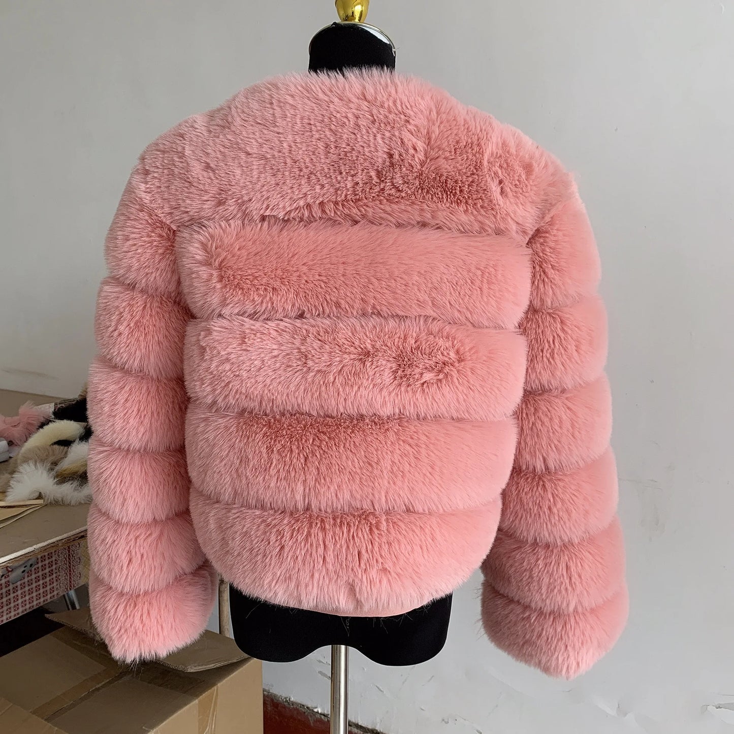 Elegant Winter Faux Fox Fur Crop Jacket