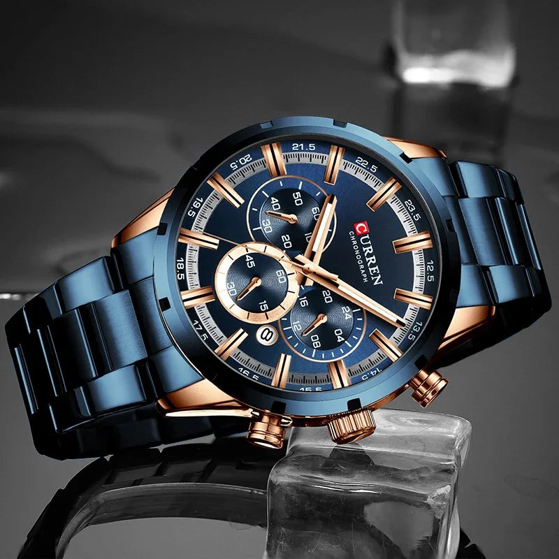 Men's six-needle multifunctional watch Waterproof calendar round strap stainless steel strap date men's business men's watch