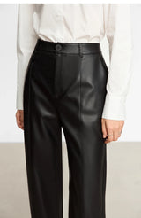 Minimalist Straight-Leg PU Leather Trousers