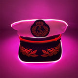 New Luminous White Sailor Captain Yacht Caps Wheat Embroidery LED Glow Navy Marine Hat Men Women Cosplay Halloween Costume Hats