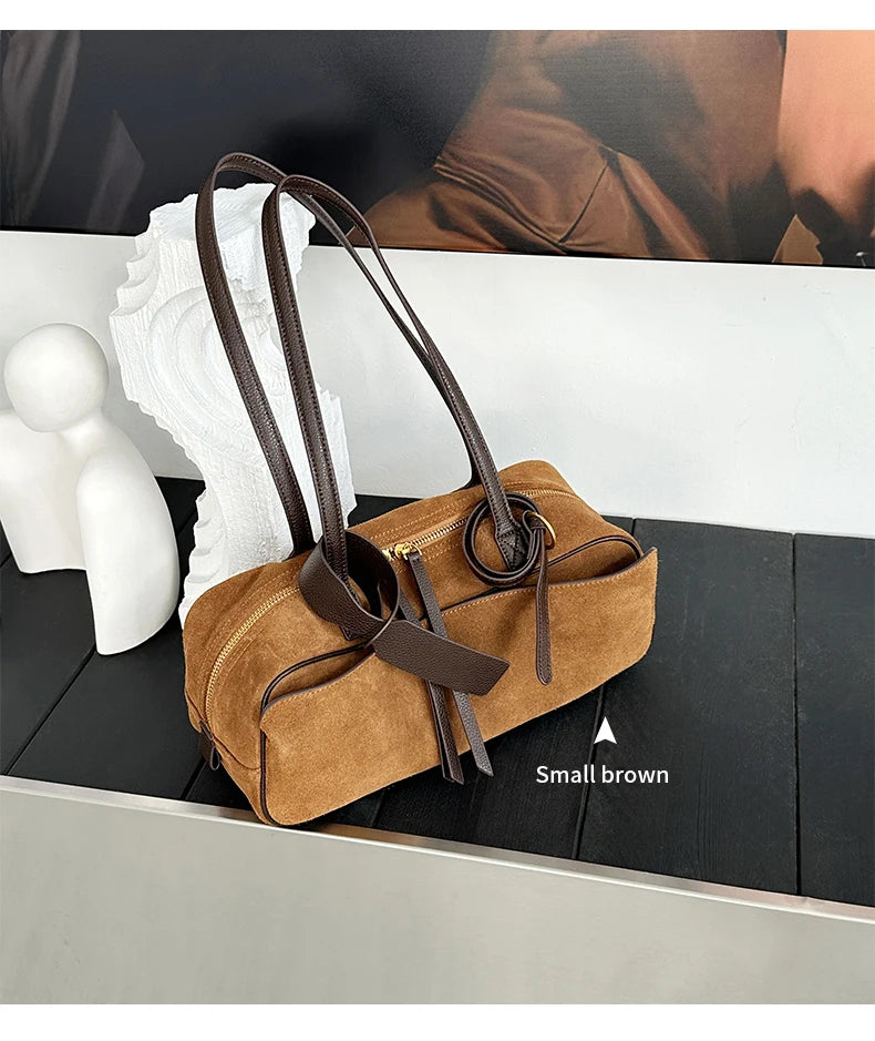 Autumn Winter Women's Cow Genuine Leather Tote Bag Suede Commuting Cowhide Handbags Large Capacity Designer Luxury Velvet Bags
