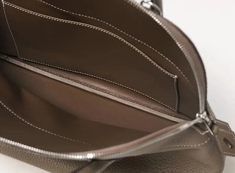 Premium Semi-handmade First-layer Cowhide Bowling Bag Portable Shoulder Large Shell Bag Commuting Temperament Versatile
