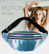 DX Holographic Fanny Pack Hologram Waist Bag Laser Beach Travel Banana Hip Bum Zip Waist Bags Women Belt Bag For Girls