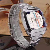 JARAGAR 569 Retro Square Dial Unique Men's Automatic Mechanical Watch Calendar Week Steel Strap Casual Men's Clock Reloj Hombre