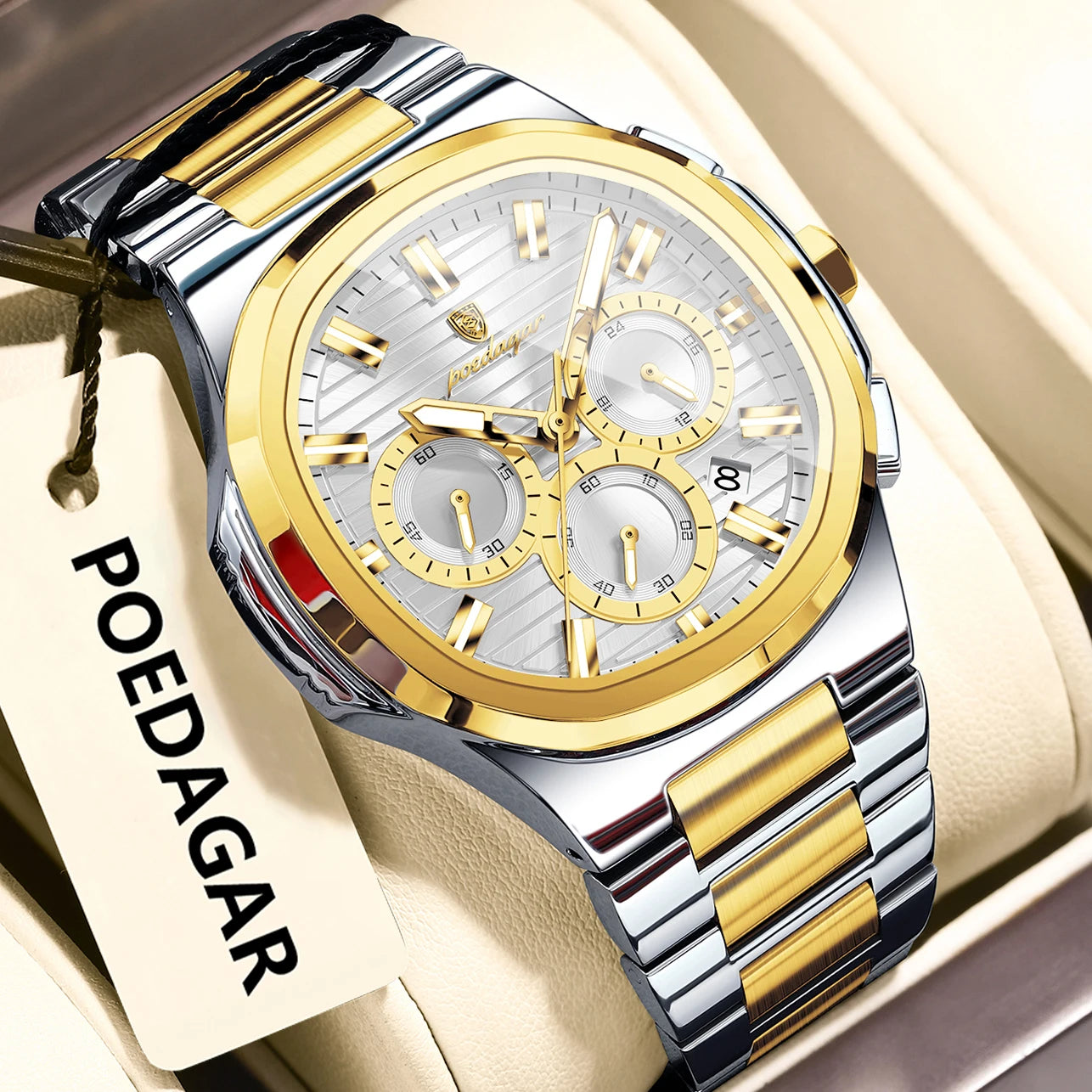 POEDAGAR 834 Men's Luxury Chronograph Watch | Stainless Steel