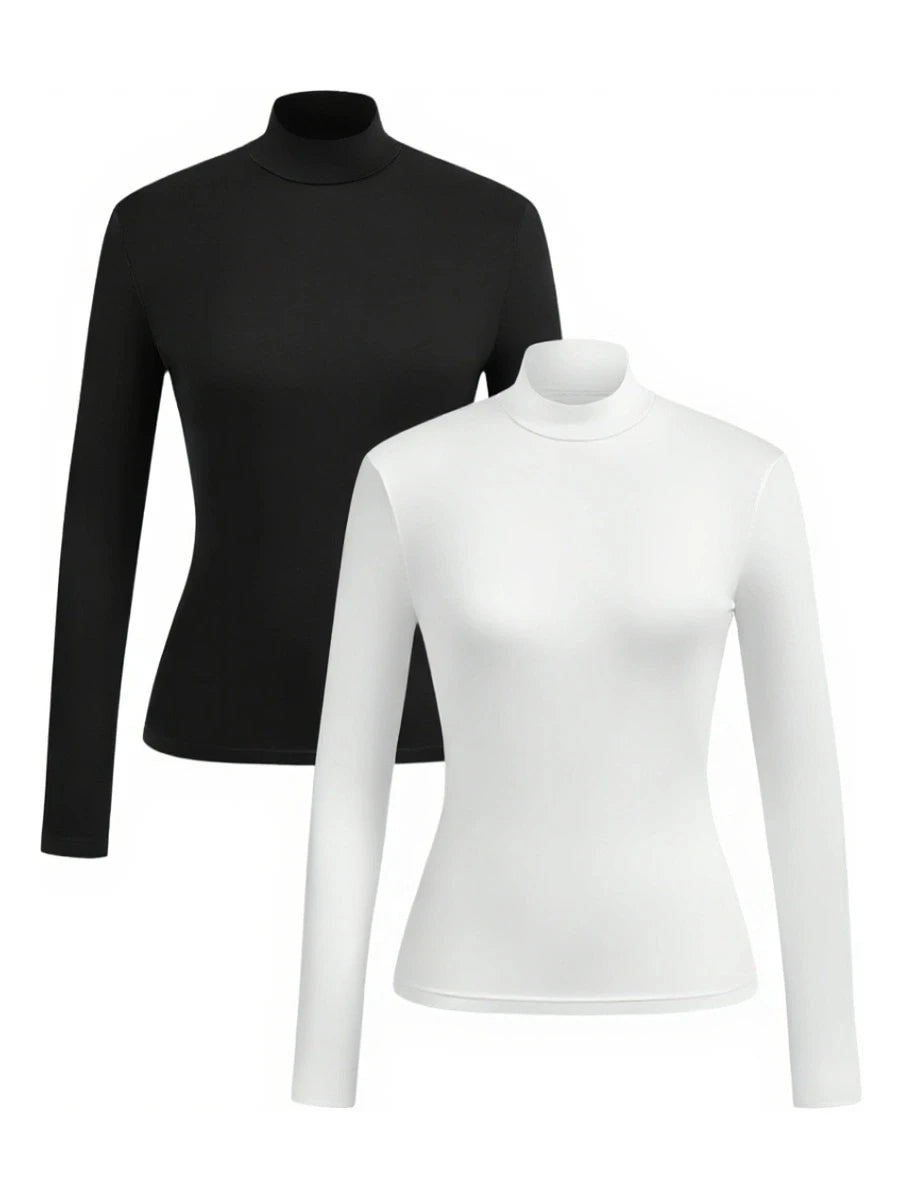 2-Piece Women's High-Neck Brushed Thermal T-Shirt Set - Made in USA