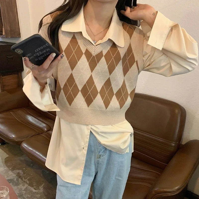 Women's Plaid V-Neck Cropped Sweater Vest