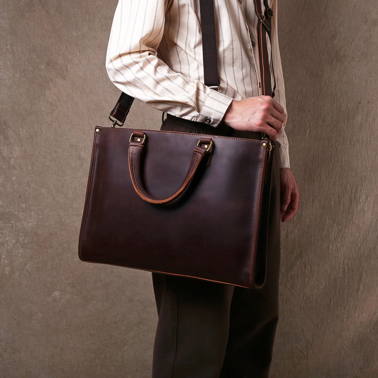 Original Ultra-Simple High Quality Men's Leather Document Baotou Layer Cowhide Computer Bag Business Trip Office Handbag