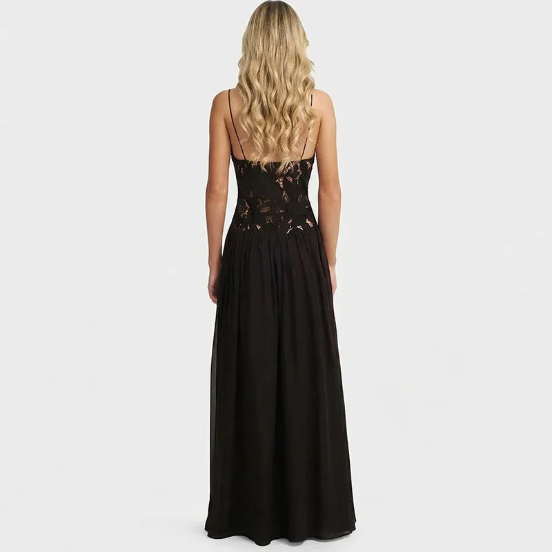 Elegant Lace Patchwork Sleeveless Maxi Dress