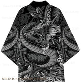 Men's Dragon Print Kimono Cardigan — Oversized Haori Yukata Shirt