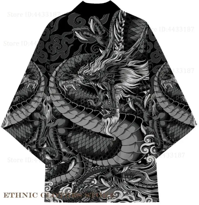 Men's Dragon Print Kimono Cardigan — Oversized Haori Yukata Shirt