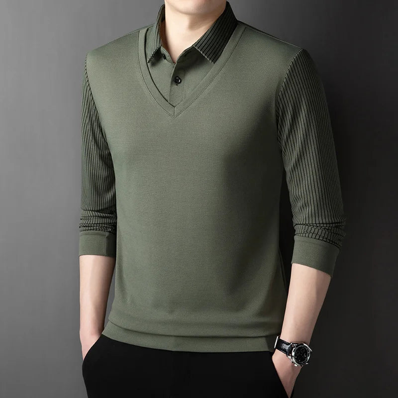 Men's Contrast Polo Shirt – Relaxed Long Sleeve Layered Look