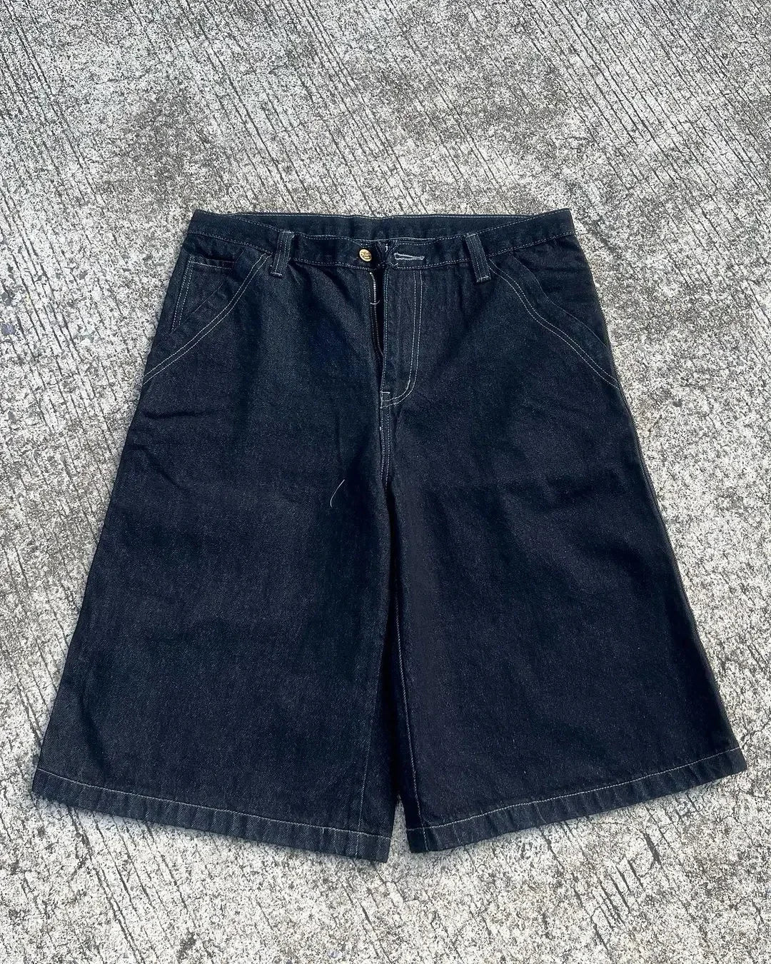 Men’s Y2K Gothic Embroidery Denim Shorts – Oversized Hip Hop Loose Fit