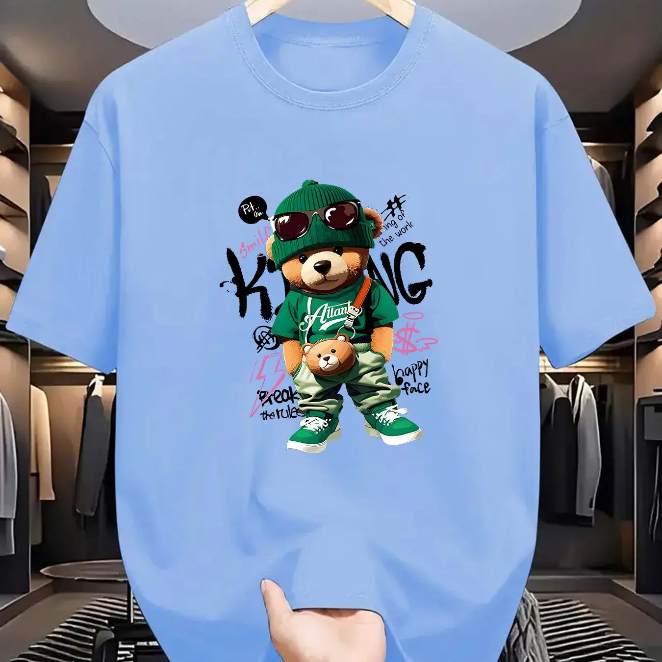 Men’s Geometric Bear Print 100% Cotton Oversized T-Shirt