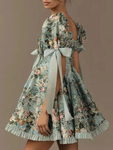 Women's Plus Size Floral Print Flare Sleeve Mini Dress
