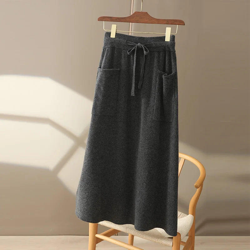 Wool A-Line Midi Skirt – Women's Knit Autumn Winter