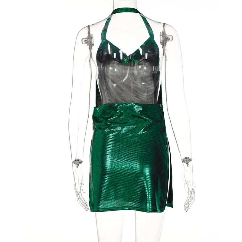 Elegant Sequin Halter Mini Dress